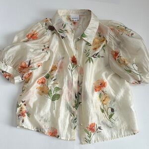 Bailey 44 Floral Puff Sleeve Blouse in Cream and Orange